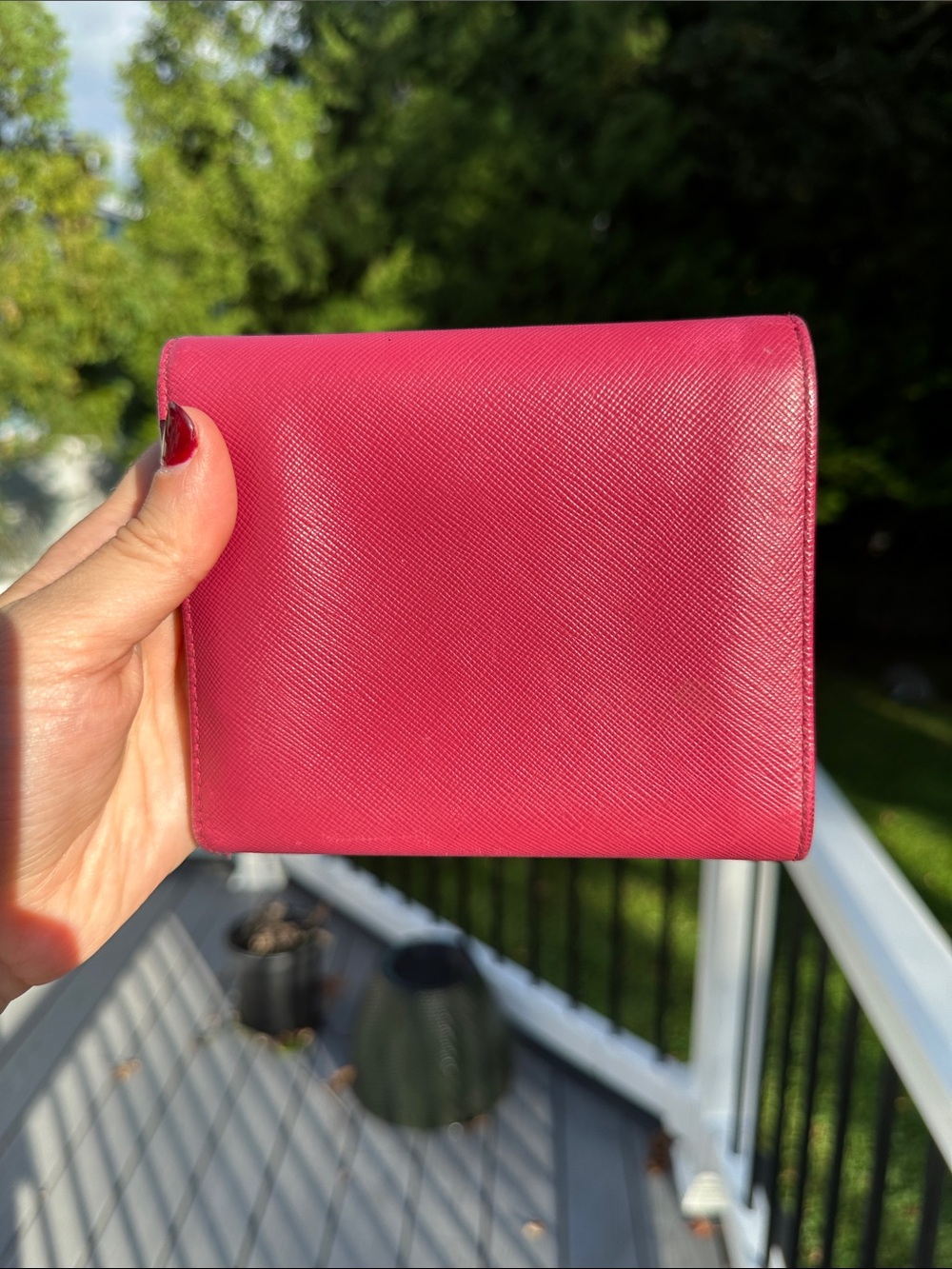 Prada Saffiano Leather Compact Wallet - Raspberry - Picture 4 of 16